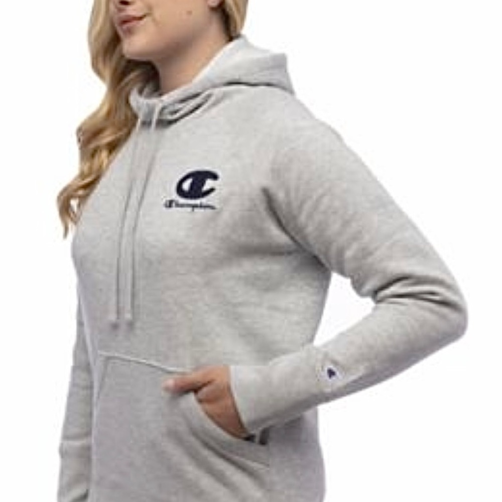 Champion Gray with Blue Logo Powerblend Hoodie - Picture 3 of 9